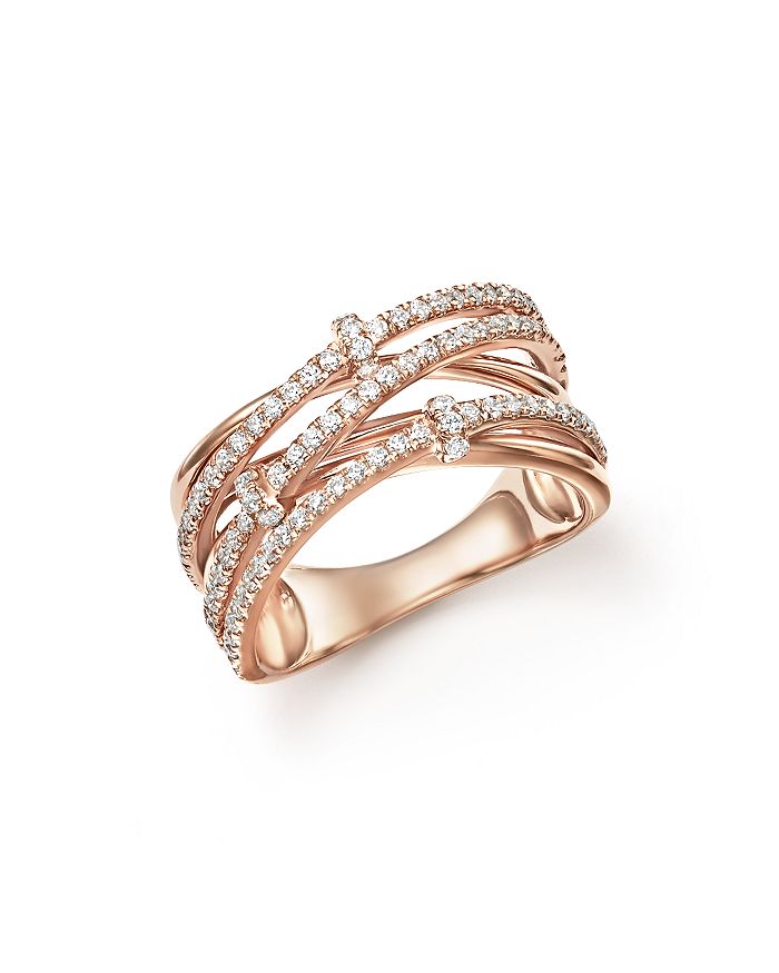 Bloomingdale's Diamond Multi-row Crossover Ring In 14k Rose Gold, 0.50 Ct. T.w. - 100% Exclusive In White/rose