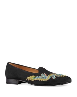 Suede Dragon Embroidered Loafers 