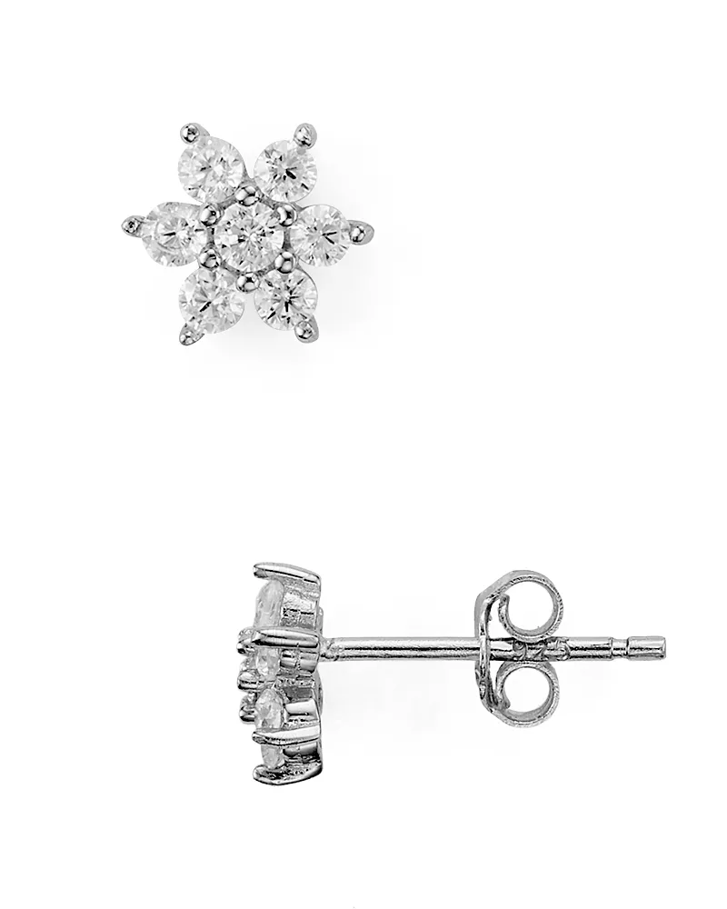 Aqua Sterling Silver Flower Stud Earrings - Exclusive