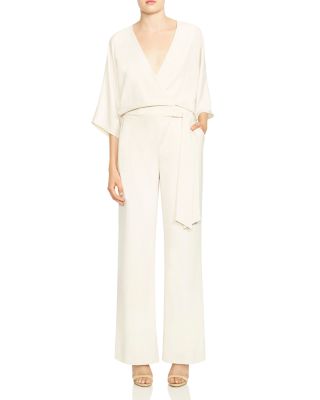 halston heritage chalk white wrap jumpsuit