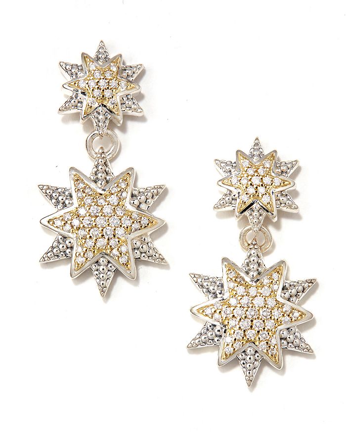 Shop Lagos 18k Gold & Sterling Silver North Star Diamond Double Drop Earrings In White/silver