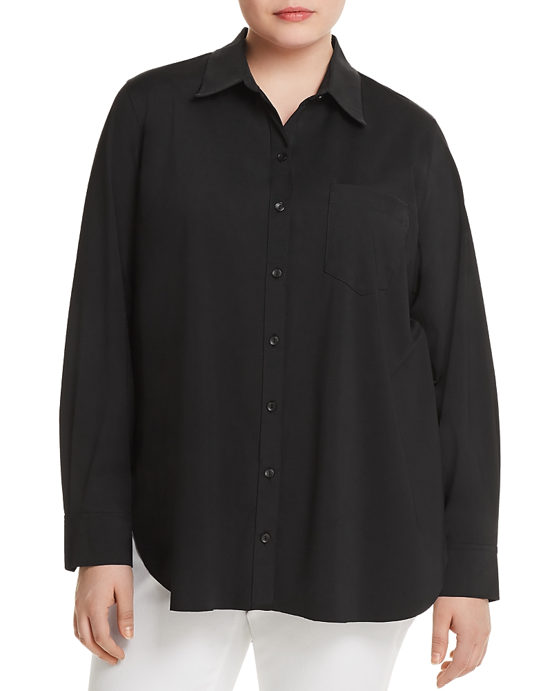 Lyssé Plus Schiffer Pocketed Pleated-back Button-down Shirt In Black