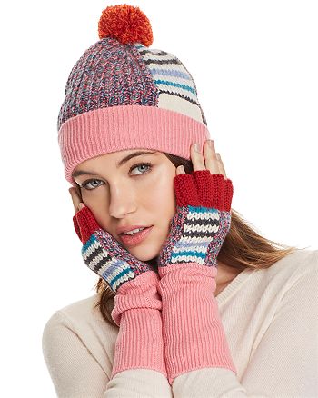 Burberry Patchwork Striped Beanie & Fingerless Gloves | Bloomingdale's