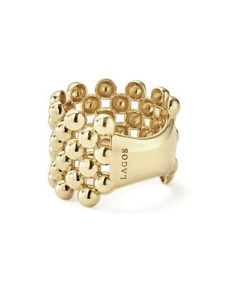 Caviar Gold Collection 18K Gold Wide Beaded Ring