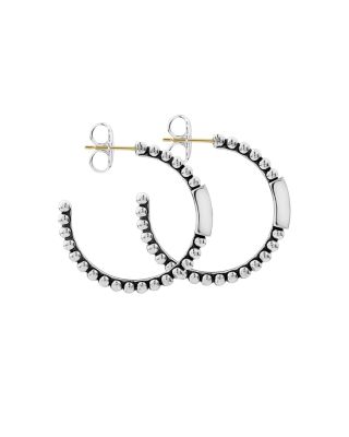 Sterling Silver Caviar Spark Diamond Hoop Earrings