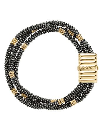LAGOS - Gold & Black Caviar Collection 18K Gold & Ceramic Beaded Multistrand Bracelet