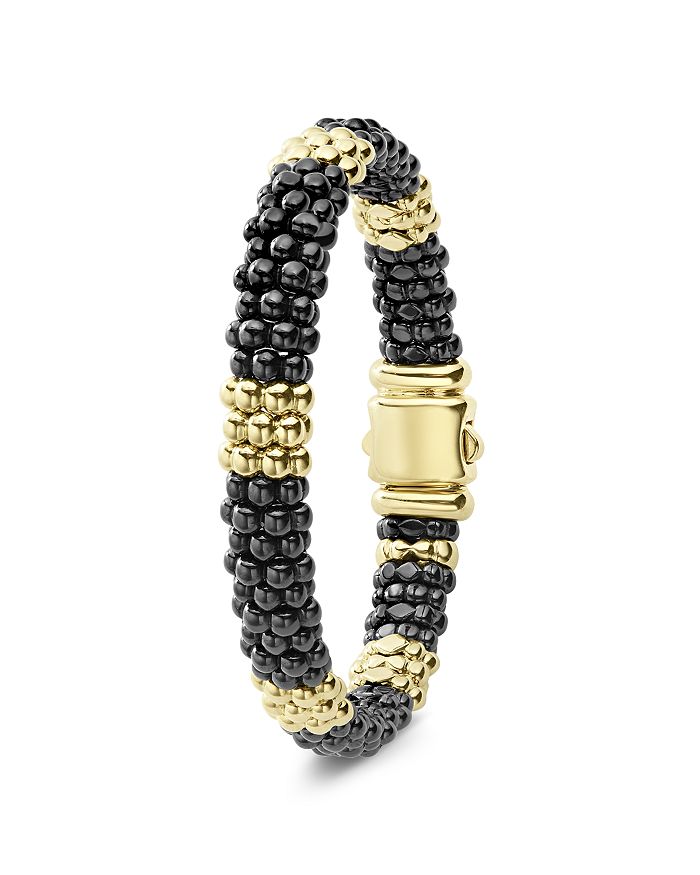 Shop Lagos Gold & Black Caviar Collection 18k Gold & Ceramic Beaded Five Station Bracelet In Black/gold