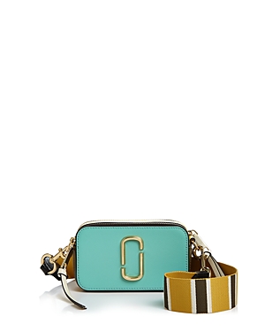 Marc Jacobs Snapshot Leather Crossbody Bag In Surf Teal Multi/gold
