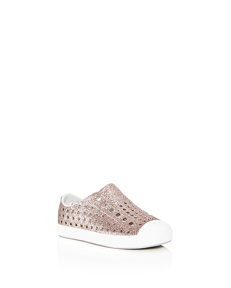 Native Girls' Jefferson Bling Glitter Waterproof Slip On Sneakers - Walker, Toddler, Little Kid In Metal Bling/shell White