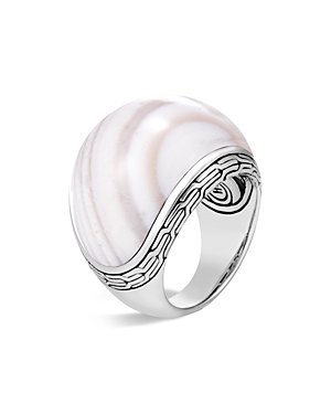 JOHN HARDY STERLING SILVER CLASSIC CHAIN DOMED WHITE AGATE RING,RBS9997371WAGX7