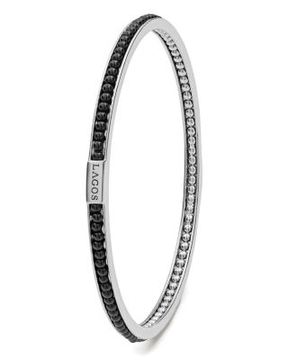 Sterling Silver Caviar Icon Onyx Beaded Bangle Bracelet 