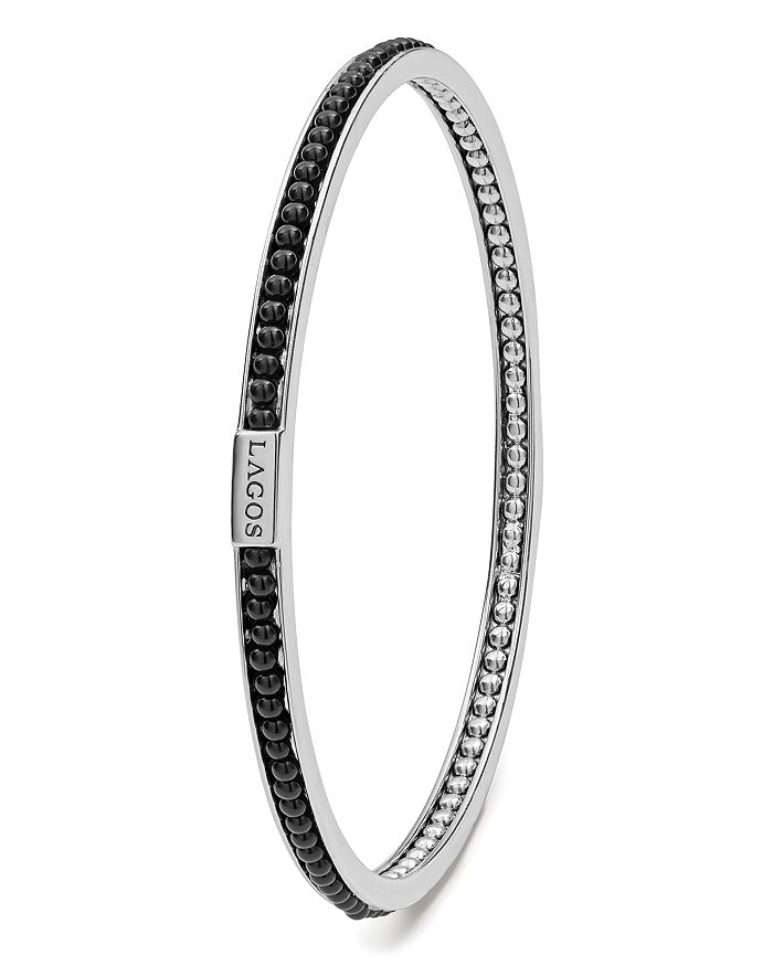 Shop Lagos Sterling Silver Caviar Icon Onyx Beaded Bangle Bracelet In Black/silver
