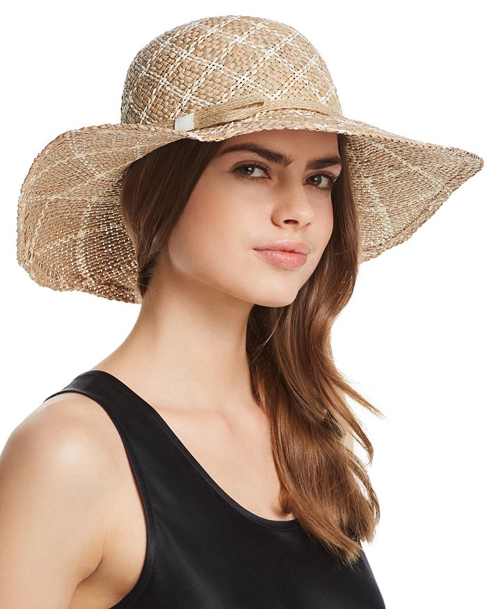 AQUA TwoTone Patterned Straw Sun Hat 100 Exclusive Bloomingdale's