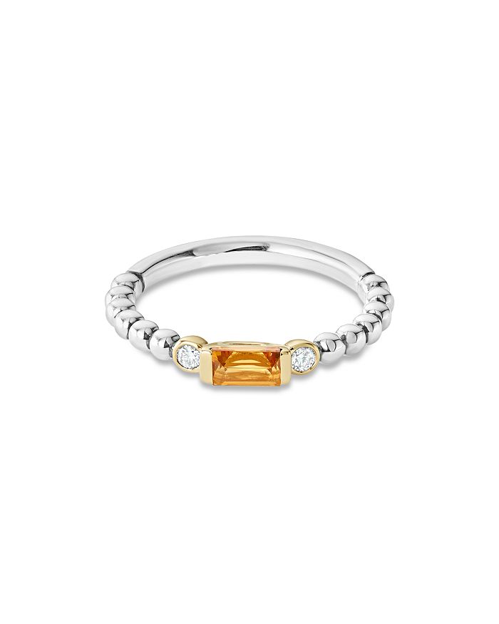 Shop Lagos 18k Gold & Sterling Silver Citrine & Diamond Stacking Ring In Orange/silver