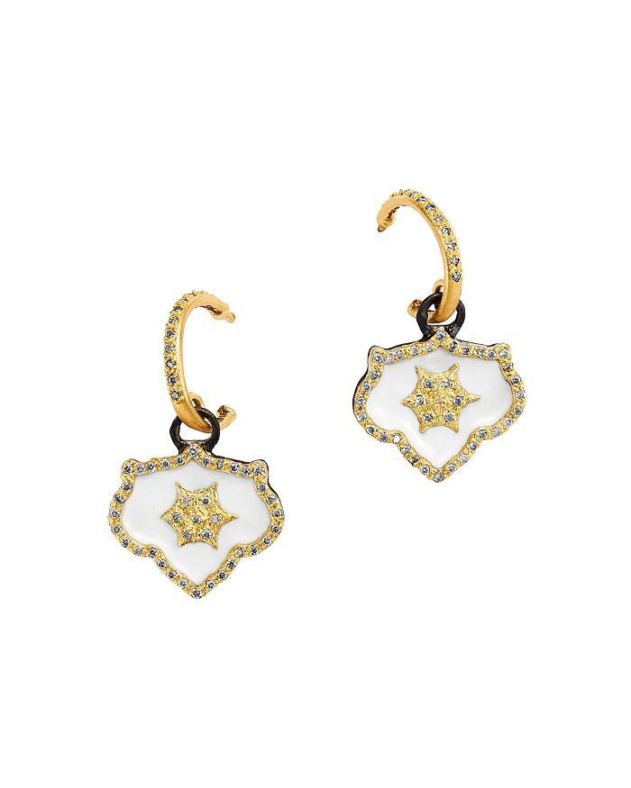 Armenta 18k Yellow Gold & Blackened Sterling Silver Old World Crivelli Champagne Diamond Shield Drop Earring In White/gold