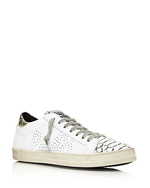 P448 WOMEN'S JOHN PERFORATED LEATHER & SNAKE PRINT LACE UP SNEAKERS,JOHN