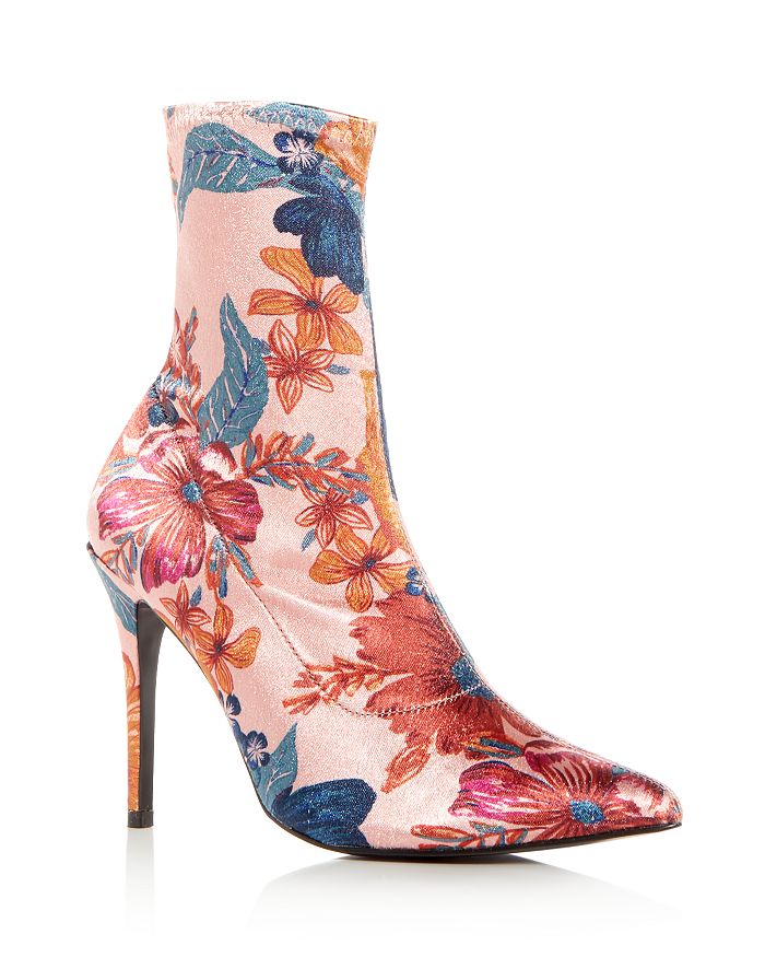 JAGGAR Women s Compact Floral Print Stretch Satin Sock Booties