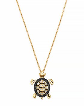 Bloomingdale's - Black & White Diamond Turtle Pendant Set In 14K Yellow Gold - 100% Exclusive