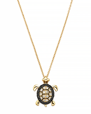 Black & White Diamond Turtle Pendant in 14K Yellow Gold - 100% Exclusive