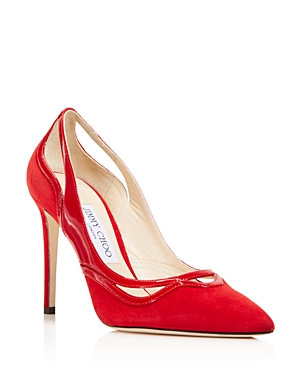 JIMMY CHOO WOMEN'S HICKORY 100 SUEDE & PATENT LEATHER CUTOUT HIGH-HEEL PUMPS,J000104710