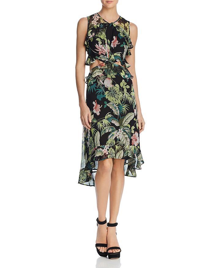 GUESS Natalie Botanical Ruffled Cutout Dress | Bloomingdale's