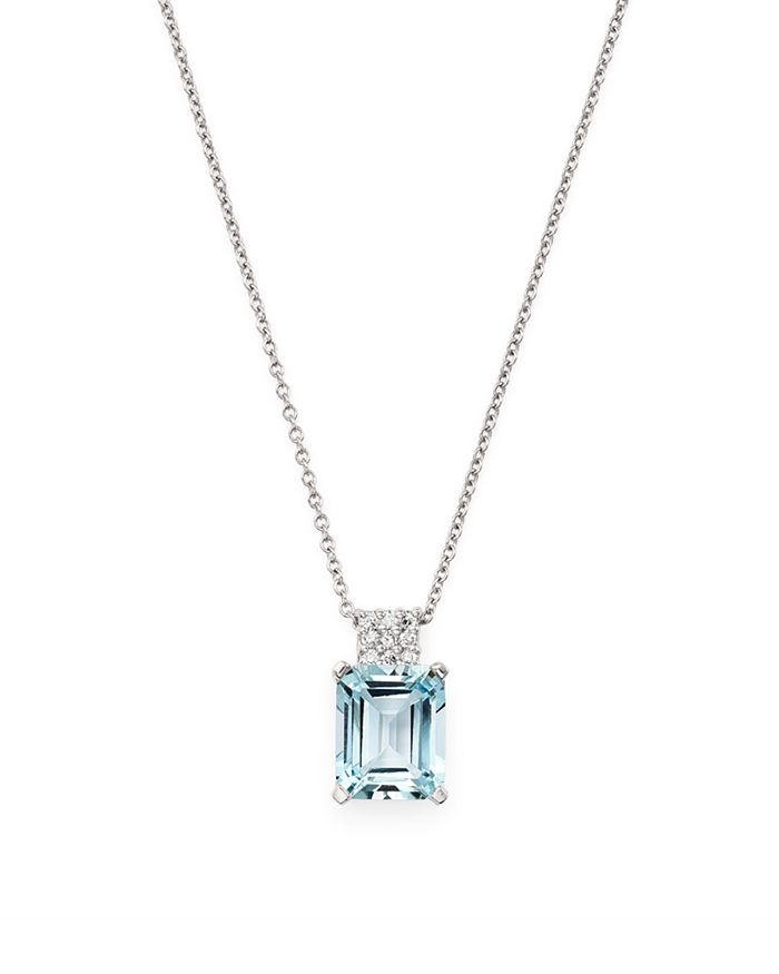 Bloomingdale's Aquamarine & Diamond Pendant Necklace In 14k White Gold, 16 - 100% Exclusive In Blue/white