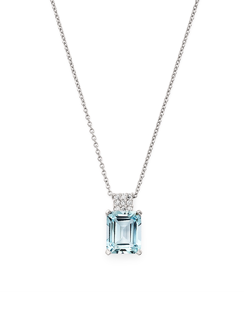 Bloomingdale's Fine Collection Aquamarine & Diamond Pendant Necklace in 14K White Gold, 16
