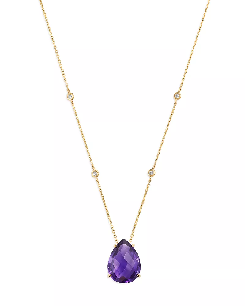 Bloomingdale's Fine Collection Amethyst Teardrop & Diamond Station Necklace in 14K Yellow Gold, 17