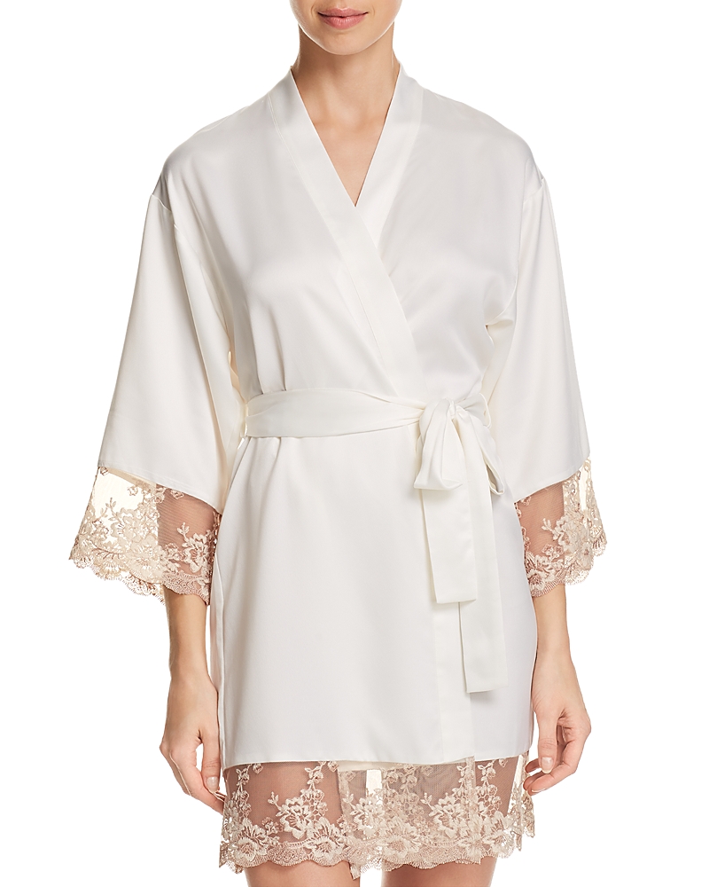 Flora Nikrooz Victoria Solid Charmeuse Wrap Robe In Ivory