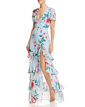 FAME AND PARTNERS FAME AND PARTNERS PEARL FAUX-WRAP FLORAL GOWN,FP2831BP