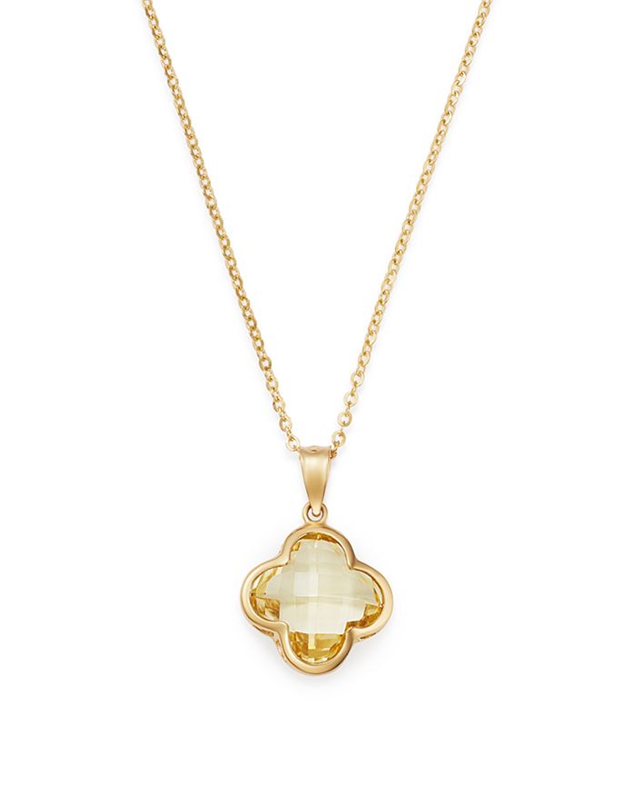 Bloomingdale's Lemon Quartz Clover Pendant Necklace In 14k Yellow Gold, 18 - 100% Exclusive In Yellow/gold