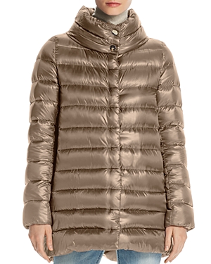 Herno Amelia Stand Collar Down Coat In Taupe