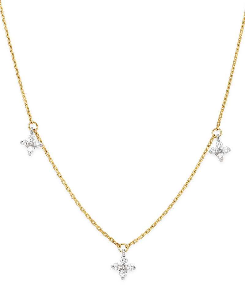 Bloomingdale's Fine Collection Diamond Clover Station Necklace in 14K White & Yellow Gold, 0.30 tcw