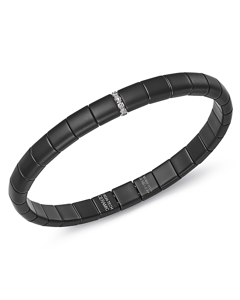 Roberto Demeglio 18k White Gold & Matte Black Ceramic Pura Stretch Bracelet With Diamonds In White/black