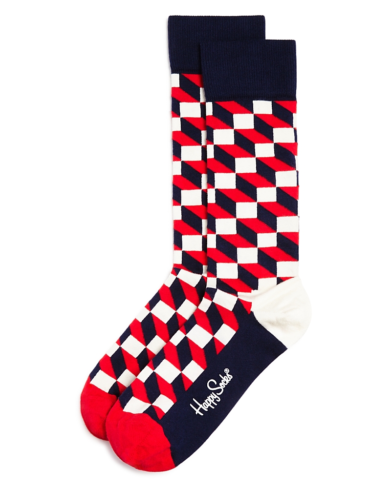 Happy Socks Filled Optic Cotton Blend Socks In Navy/red/white