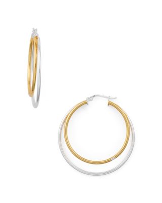 AQUA - Double Hoop Earrings in 18K Gold-Plated Sterling Silver and Sterling Silver - Exclusive