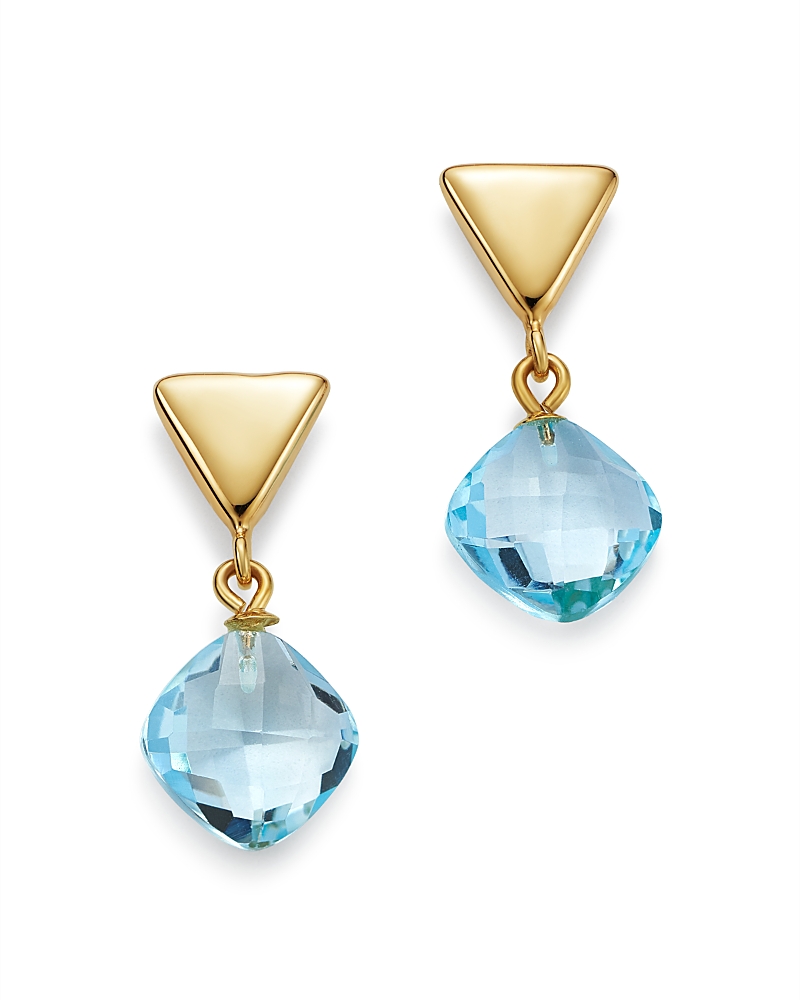 Bloomingdale's Blue Topaz Triangle Drop Earrings In 14k Yellow Gold - Exclusive In Blue/gold