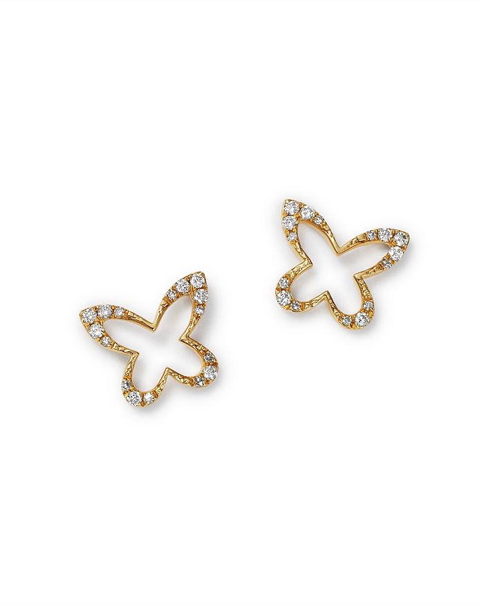 Kc Designs 14k Yellow Gold Butterfly Diamond Earrings In White/gold