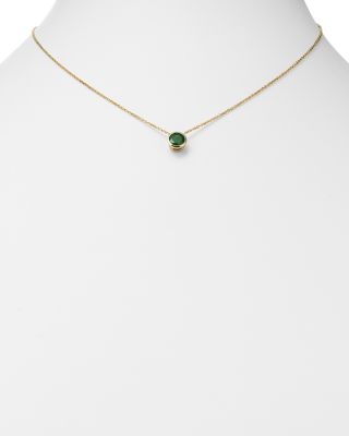 Emerald Bezel Pendant Necklace in 14K Yellow Gold, 16"  