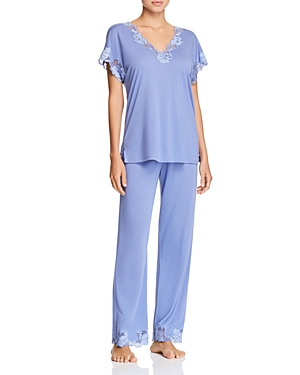 Natori Zen Floral Lace-trim Short Sleeve Pajama Set In Violet