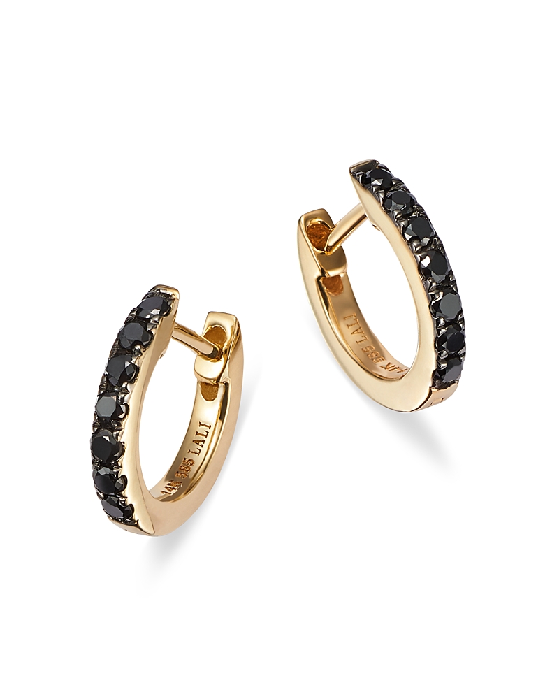 Bloomingdale's Fine Collection Black Diamond Huggie Hoop Earrings in 14K Yellow Gold, 0.20 tcw