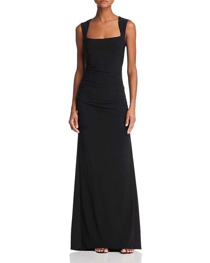 Adrianna Papell Ruched Jersey Gown In Black