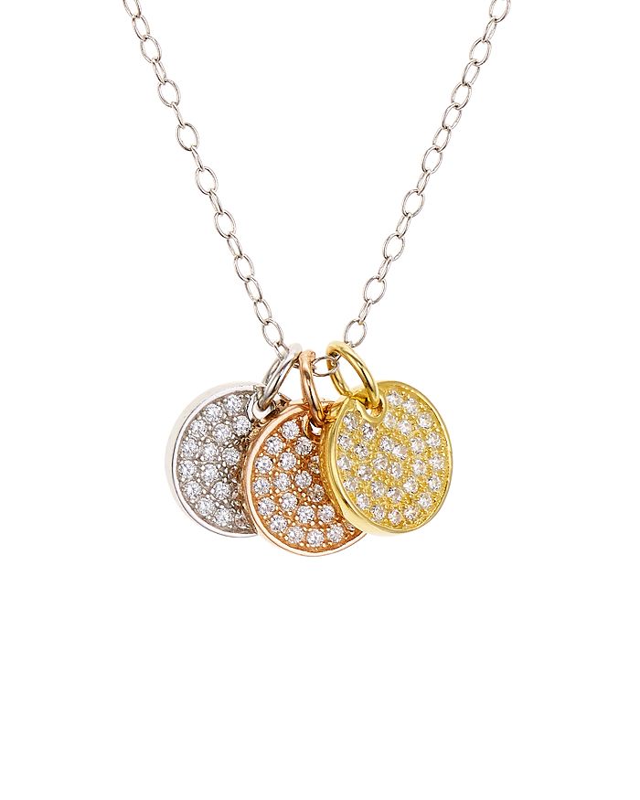 Aqua Pave Tricolor Disc Pendant Necklace In Platinum-plated Sterling Silver, 18k Gold-plated Sterling Sil In Multi
