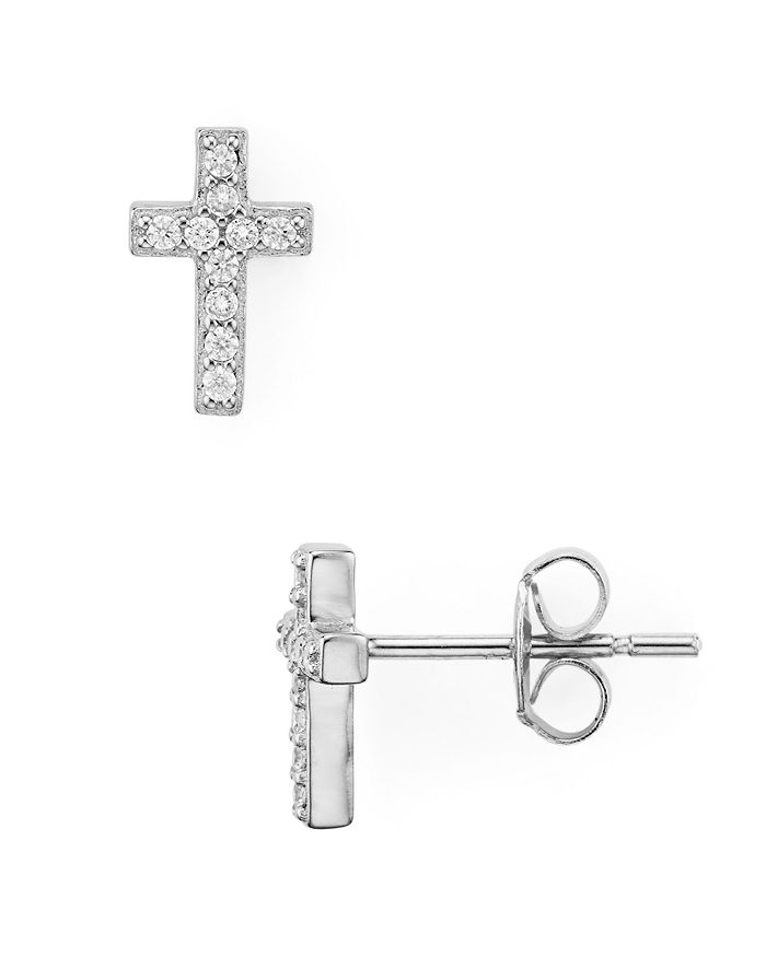 Aqua Small Cross Stud Earrings In Platinum-plated Sterling Silver Or 18k Gold-plated Sterling Silver - 10