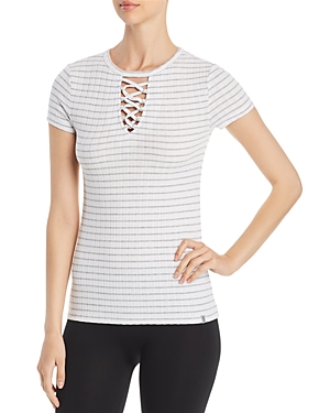 MARC NEW YORK PERFORMANCE STRIPED LACE-UP TEE,MN8T9565