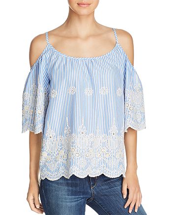 Love Scarlett Pinstripe Eyelet Cold-Shoulder Top | Bloomingdale's