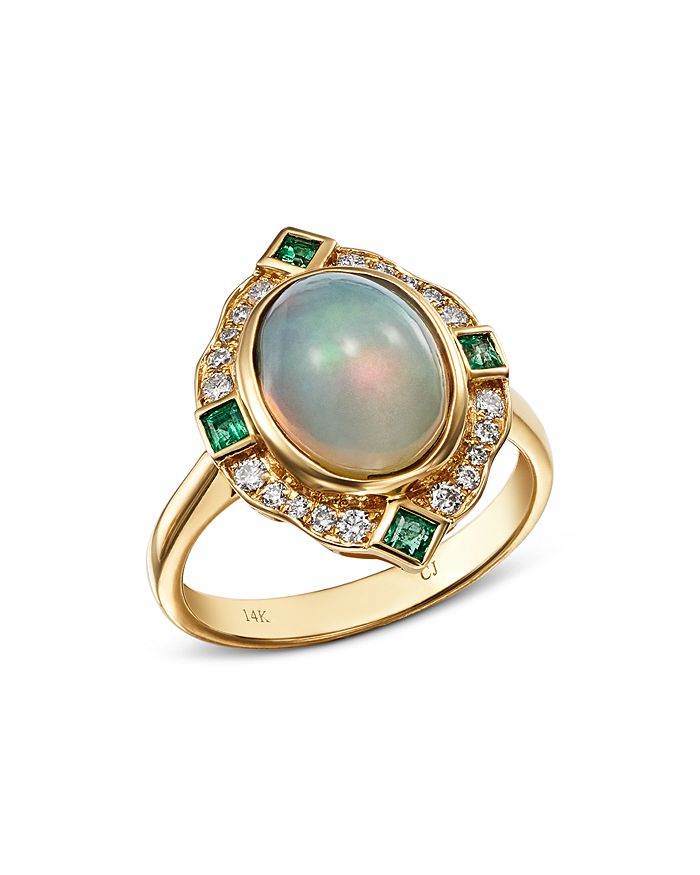 Bloomingdale's Ethiopian Opal, Emerald & Diamond Cocktail Ring In 14k Yellow Gold - 100% Exclusive In Multi/gold
