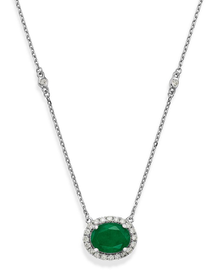 Bloomingdale's Emerald Oval & Diamond Pendant Necklace In 14k White Gold, 18 - 100% Exclusive In Green/white