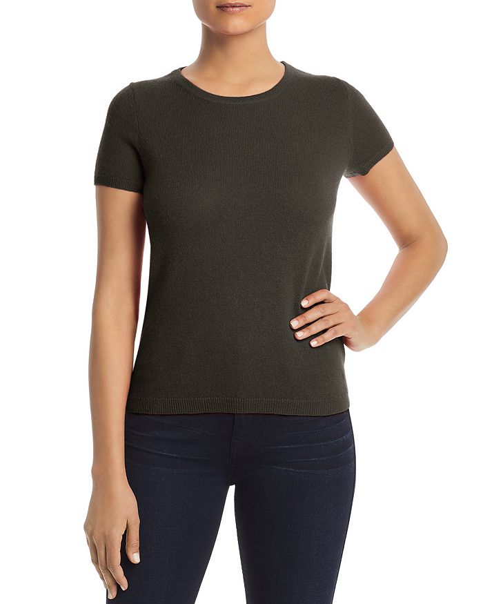 C By Bloomingdale's Short-sleeve Cashmere Sweater - 100% Exclusive In Dark Olive