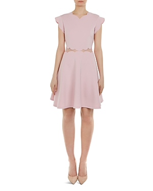 TED BAKER OMARRIA SCALLOPED CUTOUT SKATER DRESS,WC8WGD33OMARRIALILAC